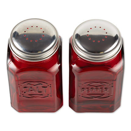RSVP International Jumbo Retro Glass Salt & Pepper, Screw On Stainless Steel Lid, Each Shaker Holds 8 Ounces, 2.25x2.25x4.7, Red
