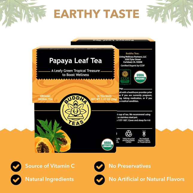 Organic Papaya Leaf Tea – 18 Bleach-Free Tea Bags – Caffeine-Free, Aids Digestion, Good Source of Vitamins, Chemical-Free, and GMO-Free Herbal Tea, Kosher