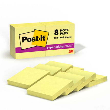 Post-It Super Sticky Notes 2"X2" 8/Pkg-Canary Yell