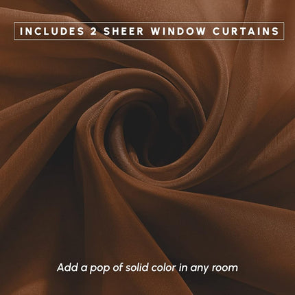 Elegant Comfort 2-Piece Sheer Panel with 2inch Rod Pocket - Window Curtains 60-inch Width X 84-inch Length - Chocolate