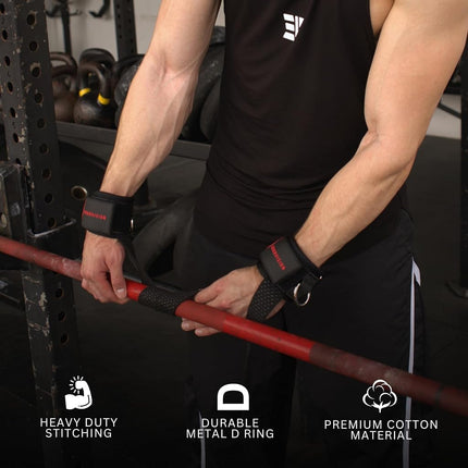 Ekkovision Weight Lifting Straps, Cuffed D Ring, Phase 3 Logo, Black