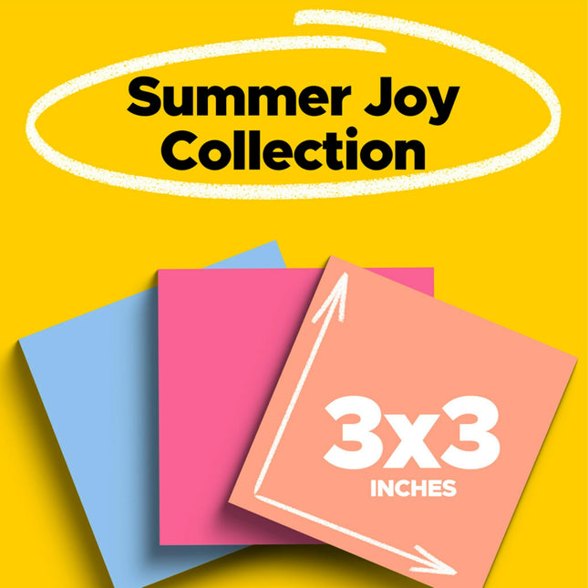 Post-it Super Sticky Notes, 3x3 in, 5 Pads, 2X The Sticking Power, Summer Joy Collection (654-5SSJOY)