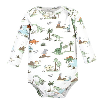 Hudson Baby Unisex Baby Cotton Long-Sleeve Bodysuits, Dinosaur Adventures 3-Pack, Preemie, Dinosaur Adventures 3-pack, Preemie
