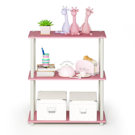Furinno TURN-N-TUBE Storage Shelves, 3-Tier Book Shelf, Corner Shelf, Toolless Open Shelves, for Organization and Storage, Living Room, Garage, Home Office, Pink