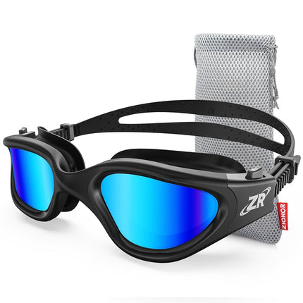 ZIONOR Lunettes de natation G1, avec vue large, polarisées, protection UV, étanches, anti-buée, verres miroir/fumé, sangle réglable, confortables pour adultes hommes femmes juniors - Eau libre/Intérieur