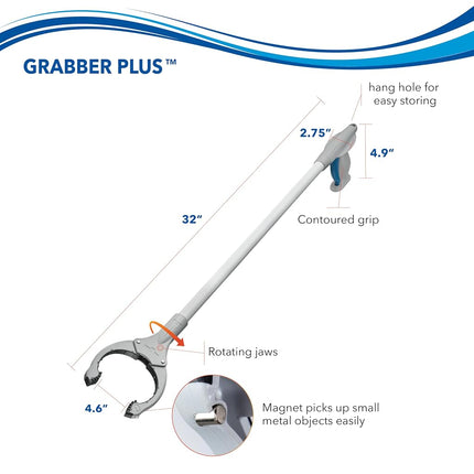Unger Grabber Plus Reacher Lightweight Multi-Purpose Pickup Tool with Ergonomic Trigger Grip, 360 Degree Rotating Head, and Magnetic Tip, 32",Green