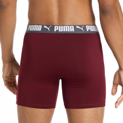 PUMA Men's 5 Pack Performance Boxer Briefs, Ruby/Blue/Black/Grey, XL