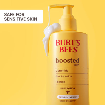 Loción Corporal Burt's Bees Boosted, con un Complejo de Ceramida, Niacinamida y Péptidos, Loción Diaria Ligera que Ayuda a Reforzar la Barrera Cutánea, con Aroma Tropical, Botella de 368 g.