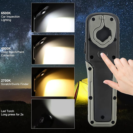 Detailing Light Paint Inspection Lamp: MXLEGNT Rechargeable Led Color Match Lights with Magnet - Swirl Finder - Car Mechanic | 2700k 4500k 6500k | 93+ CRI | 500LM