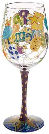 Enesco Lolita Happy Retirement Artisan Painted Wine Glass Gift, Multicolor, 1 Count (Pack of 1)