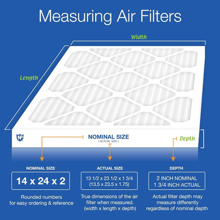 Nordic Pure 14x24x2 (13 1/2 x 23 1/2 x 1 3/4) Pleated MERV 12 Air Filters 3 Pack