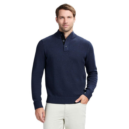 IZOD Men's Button Mock Sweater, Classic Navy Blazer, Medium