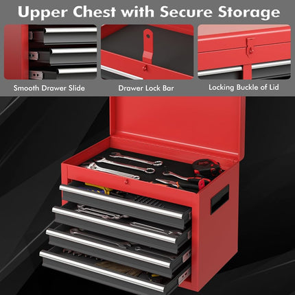 Goplus Tool Chest, 5-Drawer Rolling Cabinet with Detachable Top Toolbox, Lockable Wheels, Lock Bar, Protective Liner & Tool Rack, Metal Storage Cart for Garage Workshop