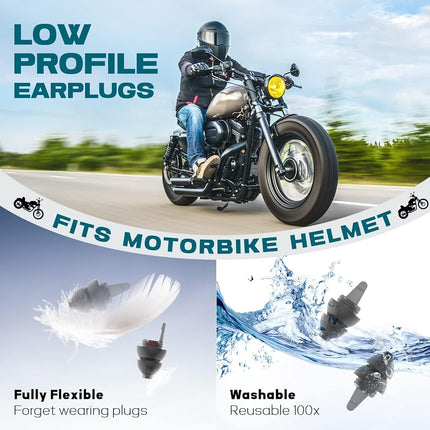 Motorcycle Earplugs 2 Pairs, Wind Noise Reduction & Audible Hearing Protection Reusable Earplugs for Motor Racing, Motorbike, Motorsports, Touring, Riding, Shooting - Comfort Under A Helmet