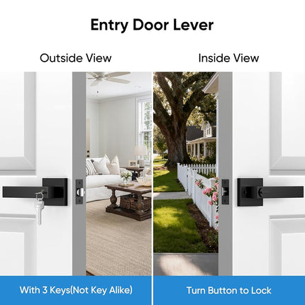 YYTDZSW Matte Black Door Handles 6-Pack, Entry Door Knobs with Lock and Key (Different Keys), Heavy Duty Reversible Lever Handle(2.2lb), Fits Standard Doors 1-3/8" to 1-3/4" for Interior Exterior