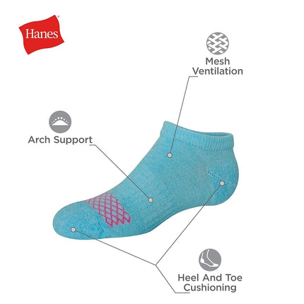 Chaussettes socquettes invisibles Hanes Comfort Fit pour fille, paquet de 10, lot de 10 - Couleurs assorties, Grande