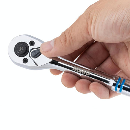 Neiko 3/8 Inch Ratchet Wrench - 100-Tooth Reversible, Quick Release, 8" Long Handle, Oval Head Socket Wrench