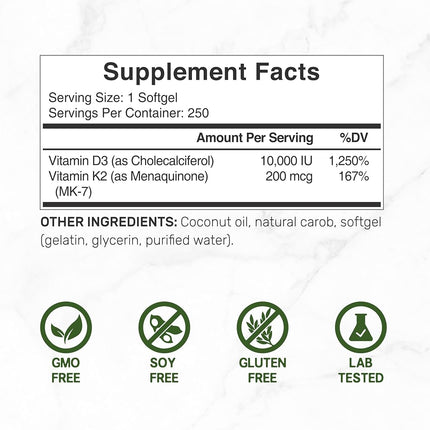 Sunshine Vitamin D - Vitamin D3 10000 IU, 360 Softgels, One Year Supply, Support Healthy Muscle, Bones, Teeth and Immune System - Extra Strength Vitamin D Supplements