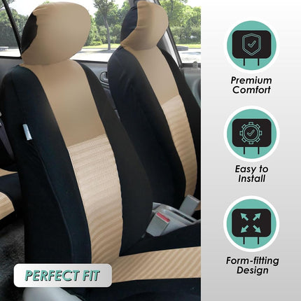 FH GROUP Car Seat Covers Front Set 3D Air Mesh -Seat Covers for Low Back Car Seats with Removable Headrest, Universal Fit, Automotive Seat Cover, Airbag Compatible Car Seat Cover for SUV, Sedan Beige