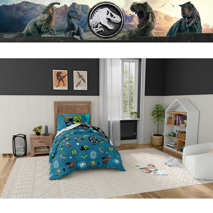 Franco Jurassic World Kids Bedding Super Soft Cozy Reversible Microfiber Comforter and Sheet Set with Sham, 5 Piece Twin Size, (Officially Licensed Product)