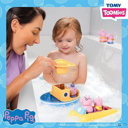 Tomy E73453 Toomies Boat Adventure Set with Peppa Pig - Bath Toys Collection - Grandpa Pig's Boat - Pedalo - Plus 5 Sprinkler Characters - From 18 Months, Multi-Coloured