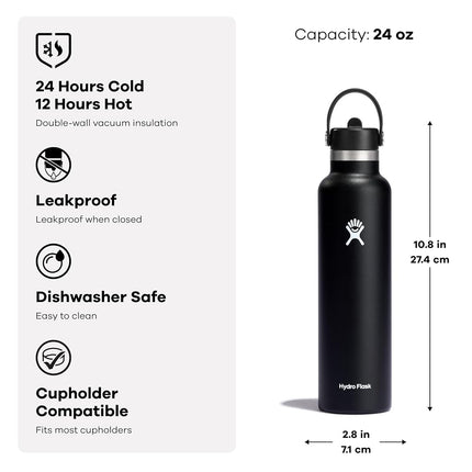 Hydro Flask Water Bottle - Insulated Stainless Steel - Straw Lid, Non Spill, Leakproof in 24 Oz Nectar Orange