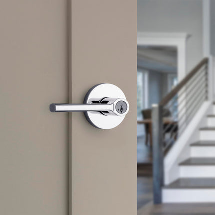 Kwikset Lisbon Round Entry Door Knob with Lock and Key, Secure Keyed Handle Exterior, Front Entrance and Bedroom, Polished Chrome, Pick Resistant SmartKey Rekey Security