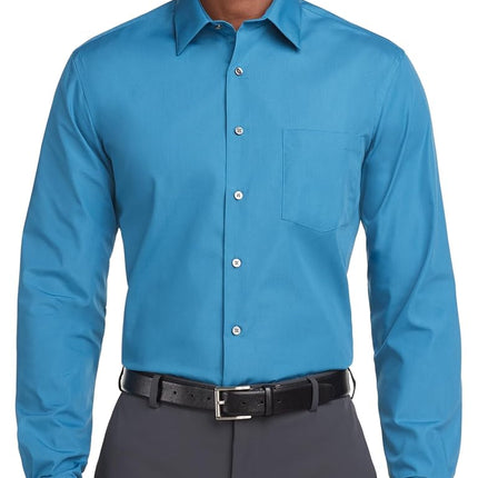 Van Heusen Men's Poplin Regular Fit Solid Point Collar Dress Shirt, Deep Sea, 17" Neck 36"-37" Sleeve