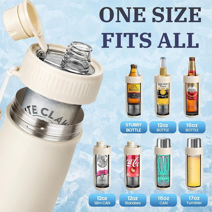 MAXSO Sealed Can Cooler Fizz Lid Can Cover for 12 oz Regular, Slim Skinny Cans & As Thermal Bottle (Ivory White, 5-in-1)