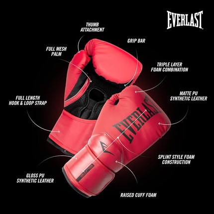 Everlast Elite 2 16oz Boxing Gloves, Red Boxing Gloves for Bags, Mitt Work & Sparring, Hook and Loop Strap, Ergonomic Grip Bar, Split-Style Foam Combination - Authentic Everlast Gear