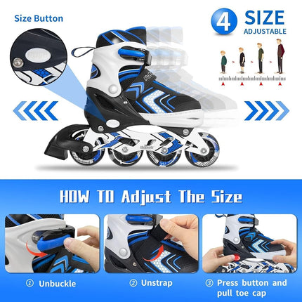 Nattork Inline Skates for Girls and Boys with Full Light up Wheels, Adjustable Beginner Roller Skates for Kids Youth Blue
