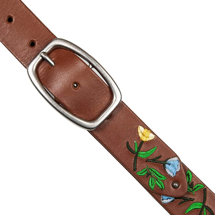 Ceintures en cuir Lucky Brand pour femme, motif floral brodé, déclaration de mode audacieuse - Camel, L (31-33")