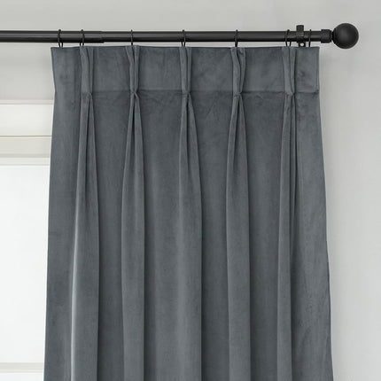 HPD Half Price Drapes Velvet Blackout Curtains/Drapes - 96 Inches Long 1 Panel Blackout Curtain Signature Pleated for Living Room & Bedroom - 25W X 96L, Natural Grey