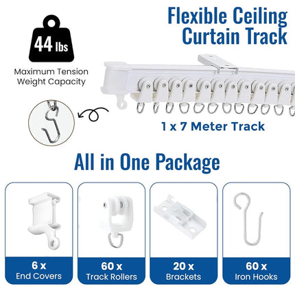 UrbanRed Ceiling Curtain Track - Mount for Curtain Rail With Track System - Bunk Bed and RV Curtains - Bendable (7 Meters / 22.9 FT)
