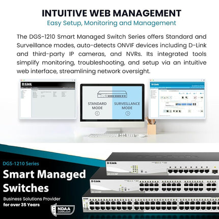 D-Link DGS-1210-10 10-Port Gigabit Smart Managed Switch with 2 SFP ports, Surveillance Mode Interface, Fibre Uplink Ports, Enhanced Layer 2 Management