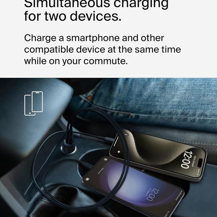 Belkin BoostCharge Dual Car Charger 42W w/Fast Charge USB-C 30W PPS & 12W USB-A Ports for Apple iPhone 16/16 Pro/16 Plus/16 Pro Max, iPhone 15, 14, 13, 12 Series, Samsung Galaxy S24, & More - Black