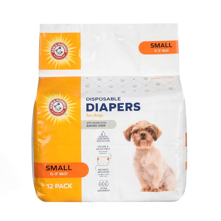 Arm & Hammer para mascotas, pañales para perras hembra, talla pequeña, ultraabsorbentes, ajustables, con protección a prueba de fugas e indicador de humedad (paquete de 1, 12 unidades en total)