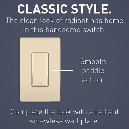 Pass & Seymour TM874ICC6 Four-Way Decorator Switch 15-Amp 120/277-Volt, Grounding, Ivory