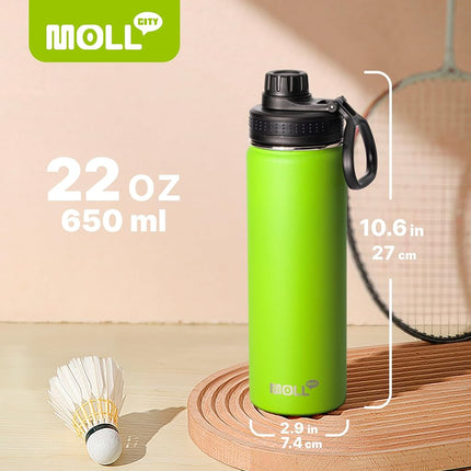 Mollcity Insulated Water Bottle-22oz/650ml Stainless Steel Double Wall Vacuum Sports Water Bottle with Spout Lid-Metal Leak Proof Travel Water Flask for Travel (Apple Green)