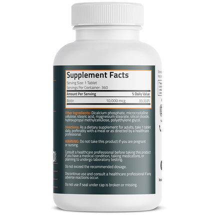 Bronson Biotin 10,000 MCG Supports Healthy Hair, Skin & Nails & Energy Production - High Potency Beauty Support - Non-GMO, 360 Vegetarian Tablets