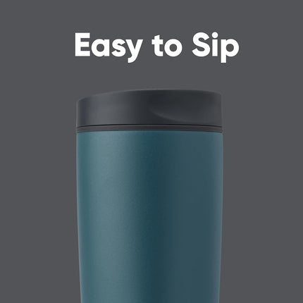 Vaso de café aislado de acero inoxidable Owala SmoothSip Slider, taza de café helado reutilizable, taza de viaje para café caliente, sin BPA, 590 ml, gris/azul (High Dive)