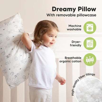 KeaBabies Toddler Pillow with Toddler Pillowcase, Jumbo 51X35cm - Soft Organic Cotton Pillow, Kids Pillow for Sleeping, Machine Washable Pillows, Toddler Bed Pillows, Travel Pillow (KeaFriends)