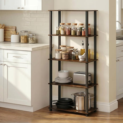Furinno TURN-N-TUBE 5-Tier Tool-Free Corner Shelf, Amber Pine