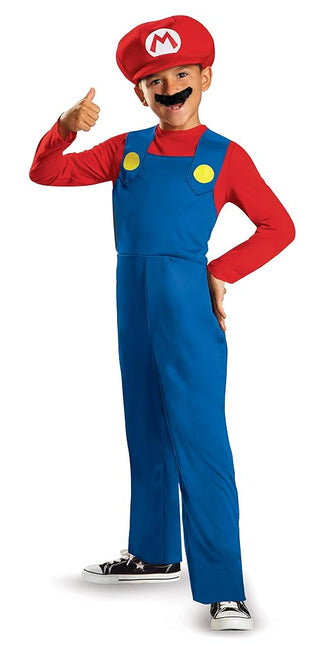 Disguise Official Classic Nintendo Super Mario Costume Kids includes Mario Hat, Mario Fancy Dress Up Outfit Children Halloween Birthday World Book Day Costumes for Boys Large