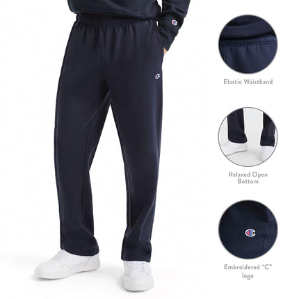 Champion Men's, Powerblend, Fleece Open-Bottom Sweatpants (Reg. Or Big & Tall) Pants, Black C Patch Logo, X-Large