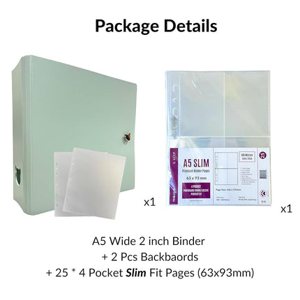 MEOWCAFE K-Keep A5 Wide 2 INCH Binder, Large Capacity Kpop Photocard Binder with 2 Backboards and 25 Single Sided A5 Slim Pages (Ice Green)