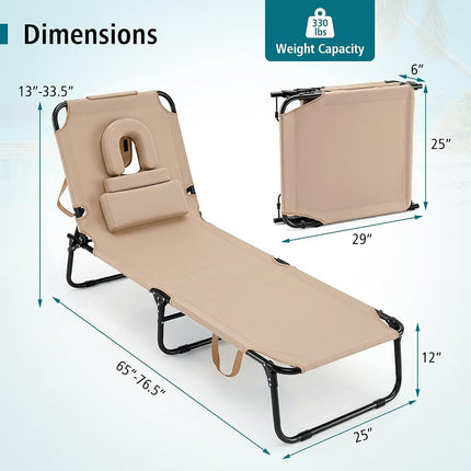 GYMAX Tanning Chair, 330lbs Beach Lounge Chair with Face Hole