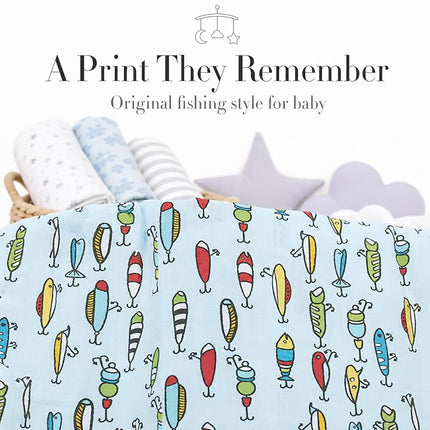 Mud Pie Kids Fishing Muslin Swaddle Blanket, Multi (12140058)