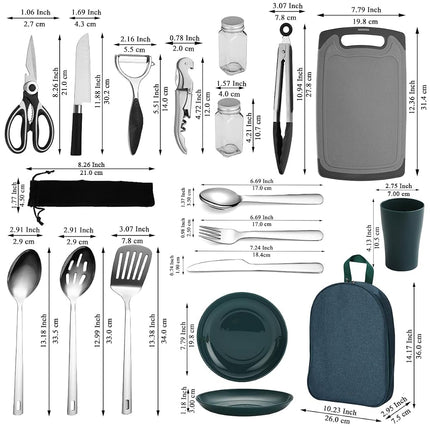 Berglander Portable Camping Cookware Set 23 Pieces Cookware Kit, Portable Outdoor Cooking and BBQ Ware for Travel, Picnics, Camping, BBQ, Party, and Other Outdoor Activities.