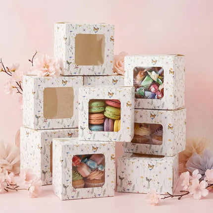 Chivertion 50 Pcs Wild Flower Cookie Box with Window Wildflower Small Bakery Boxes Cake Treat Containers for Pastry Donuts Macaroon Wedding Bridal Shower Birthday Party Favors
